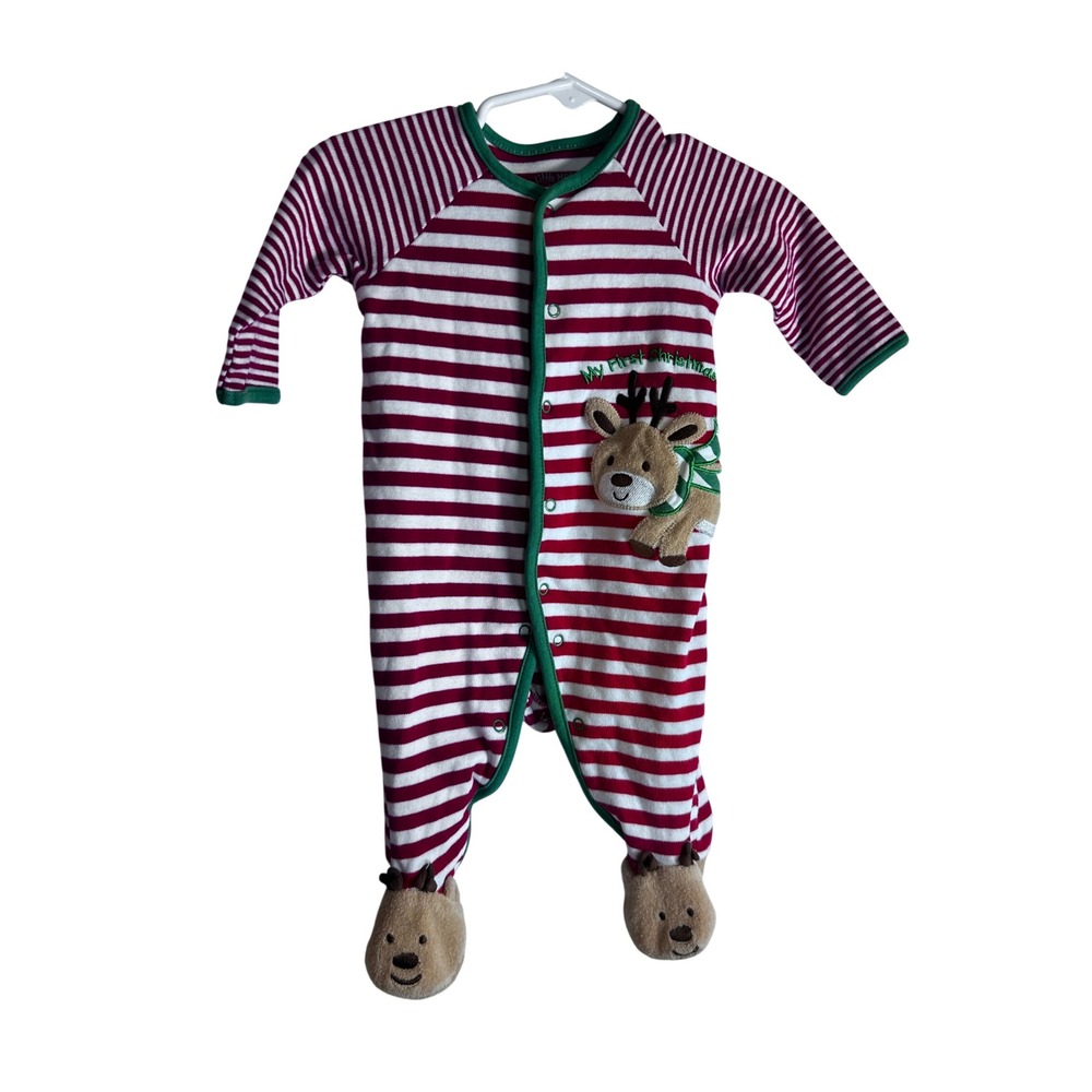 Little Me Footed Sleeper 6M Red White My First Christmas Reindeer Kids
